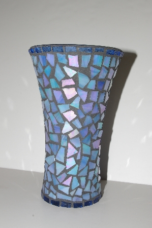 +MBA #S30-222   "Handmade Blue Stained Glass Vase"