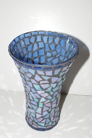 +MBA #S30-222   "Handmade Blue Stained Glass Vase"