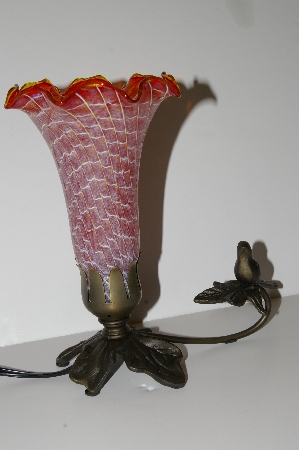 +MBA #S30-240   "2002 Fancy Orange Glass Shade Bird Table Lamp"
