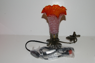 +MBA #S30-240   "2002 Fancy Orange Glass Shade Bird Table Lamp"