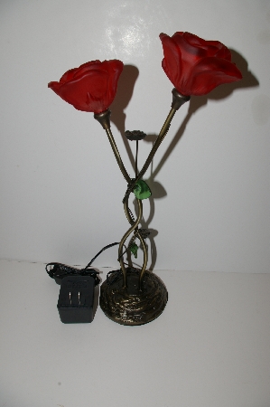 +MBA #S30-114   "Beautiful Double Red Rose Table Lamp"