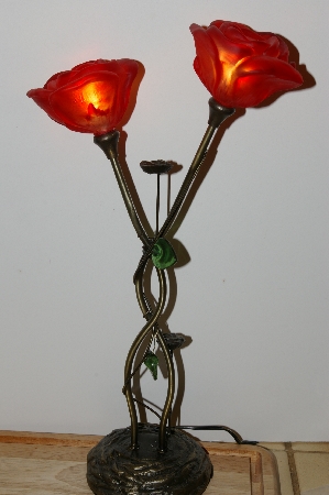 +MBA #S30-114   "Beautiful Double Red Rose Table Lamp"