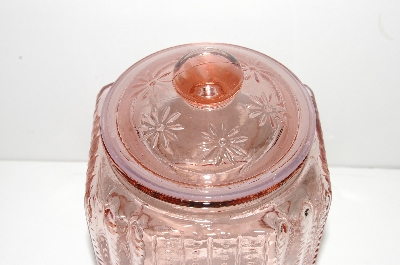 +MBA #S30-126   "2003 Hobnail & Floral Embossed Pink Glass Cansister Jar"