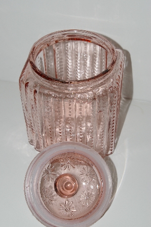 +MBA #S30-126   "2003 Hobnail & Floral Embossed Pink Glass Cansister Jar"