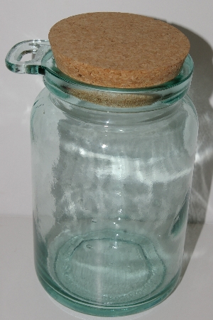 +MBA #S30-150 "2003 Riekes Spanish Green Glass Canister With Cork Top & Spoon Holder"