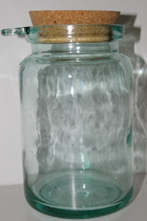 +MBA #S30-150 "2003 Riekes Spanish Green Glass Canister With Cork Top & Spoon Holder"