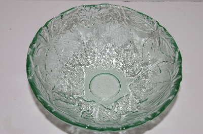 +MBA #S30-140   " Set Of (2) 2003 Riekes Spanish Green Glass Embossed Serving Bowl"