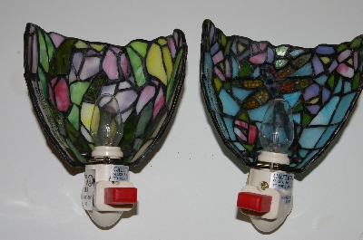 +MBA #S30-154   "2004 Set Of 2 Handcrafted Tiffany Style Nightlights With Light Sensors"