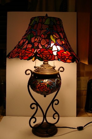 MBA #S30-009    "2003 Dreaming Rose Stained Glass Table Lamp"