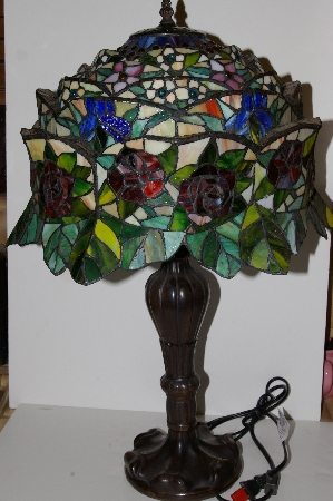 "SOLD"  MBA #S30-027   "Garden Of Roses Stained Glass Table Lamp"