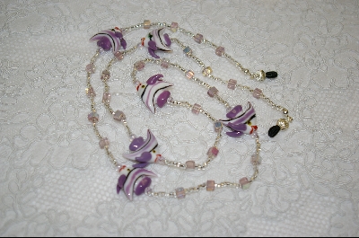 +MBA #6614   "Lavender & White Angel Fish Hand Made Glass Beads