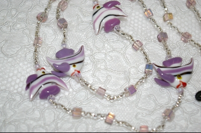 +MBA #6614   "Lavender & White Angel Fish Hand Made Glass Beads