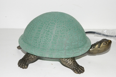 +MBA #S30-086   "2003 Green Lighted Crackle Turtle Accent Lamp"