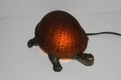 +MBA #S30-073   "2003 Amber Lighted Crackle Turtle Accent Lamp"