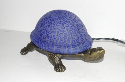 +MBA #S30-084   "2003 Blue Lighted Crackle Turtle Accent Lamp"