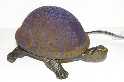 +MBA #S30-078   "2003 Blue/Brown  Crackle Turtle Accent Lamp"