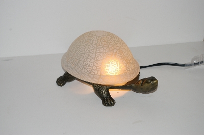 +MBA #S30-065   "2003 White Crackle Lighted Turtle Accent Lamp"