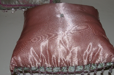 +MBA #S30-095   "2004  Set Of 2 Victorian Style Green & Pink Beaded Dragonfly Pillows"
