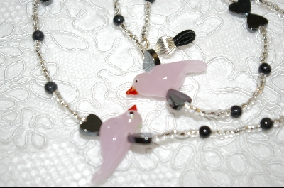 +MBA #6611  "Pink Glass Lamp Work Hand Made Bird Beads