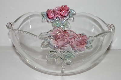 +MBA #S30-174   "2003 Beautiful Mikasa Clear Glass Serving Bowl With Embossed Pink Roses"
