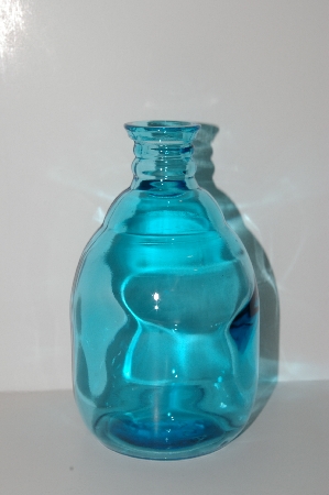 +MBA #S13-221   "2004 Reproduction Aqua Blue Glass Bud Bottle Vase"
