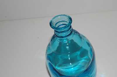 +MBA #S13-221   "2004 Reproduction Aqua Blue Glass Bud Bottle Vase"