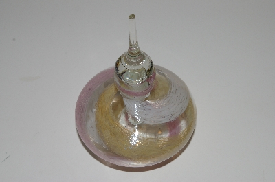 +MBA #S13-001   "Clear,Pink,Gold & White Art Glass Perfume Bottle With Glass Stopper"