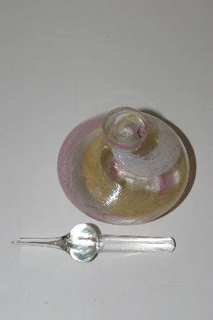 +MBA #S13-001   "Clear,Pink,Gold & White Art Glass Perfume Bottle With Glass Stopper"