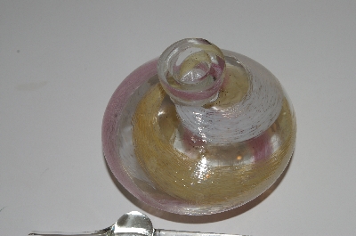 +MBA #S13-001   "Clear,Pink,Gold & White Art Glass Perfume Bottle With Glass Stopper"