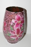 +MBA #S13-042   "1990's Hand Done Reverse Decopage Pink  Floral Vase"