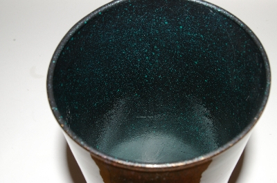 +MBA #S13-059    "1990's Hand Made Pink Floral Reverse Decopage Glass Large Vase"