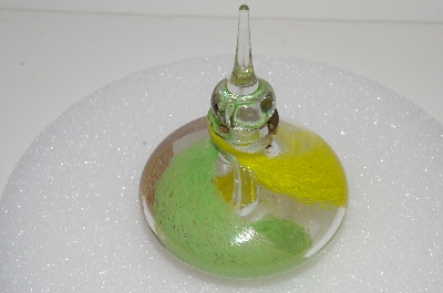 +MBA #S13-189   "Art Glass Yellow, Brown & Green Perfume Bottle With Glass Stopper"