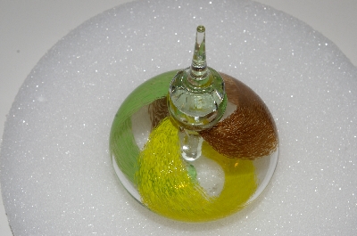 +MBA #S13-189   "Art Glass Yellow, Brown & Green Perfume Bottle With Glass Stopper"