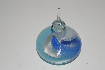 +MBA #S13-084   "Art Glass White,Blue & Turquoise Perfume Bottle With Glass Stopper"