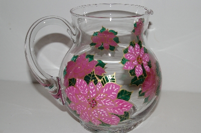 +MBA #S13-205   "1990's One Of A Kind Hand Painted Pink Poinsettia Glass Pitcher"