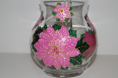 +MBA #S13-205   "1990's One Of A Kind Hand Painted Pink Poinsettia Glass Pitcher"