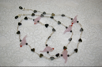 +MBA #6587   "6 Milk Glass  Pink Hand Made Glass Birds