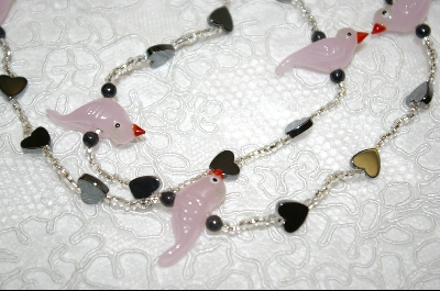 +MBA #6587   "6 Milk Glass  Pink Hand Made Glass Birds