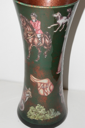 +MBA #S13-067  "1990's One Of A Kind Equestrian Style Reversed Decopage Glass Vase"