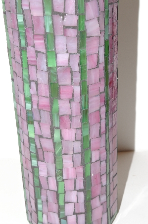 +MBA #S13-106   "Older Hand Made Pink & Green Mosiac Large Canister Jar"