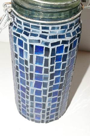 +MBA #S13-170   "Older Hand Made Blue Stained Glass Mosiac Canister Jar" 