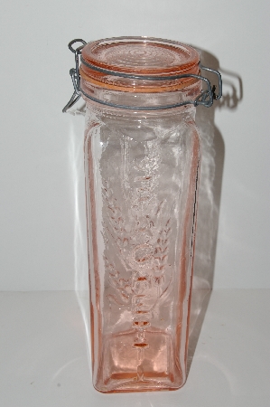"SOLD"  MBA #S13-165  "Older Large Pink Glass Spaghetti Canister"