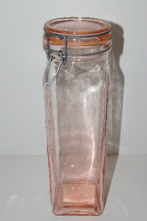 "SOLD"  MBA #S13-165  "Older Large Pink Glass Spaghetti Canister"