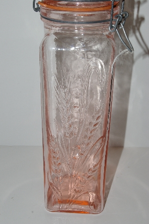 "SOLD"  MBA #S13-165  "Older Large Pink Glass Spaghetti Canister"