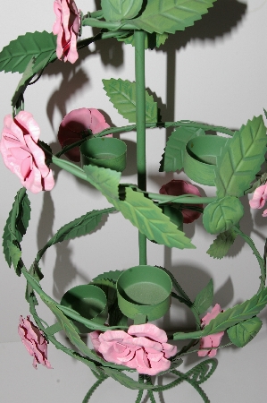 +MBA #S28-258   "2002 Fancy Pink Rose Large Metal Tea Light  Candle Holder"
