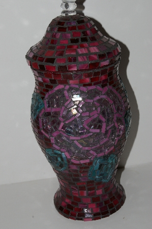 +MBA #S28-235   "Hand Made Red Stained Glass Large Mosiac Candy Dish With Lid"