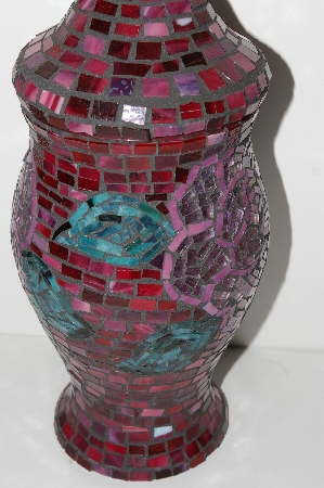 +MBA #S28-235   "Hand Made Red Stained Glass Large Mosiac Candy Dish With Lid"