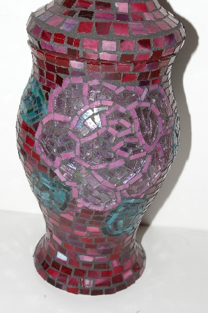 +MBA #S28-235   "Hand Made Red Stained Glass Large Mosiac Candy Dish With Lid"
