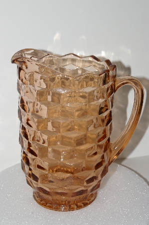 +MBA #S28-036   "Vintage Pink Depression Glass Cube Pattern Pitcher"