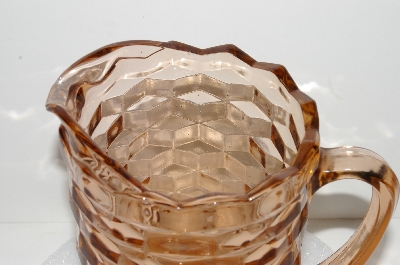 +MBA #S28-036   "Vintage Pink Depression Glass Cube Pattern Pitcher"